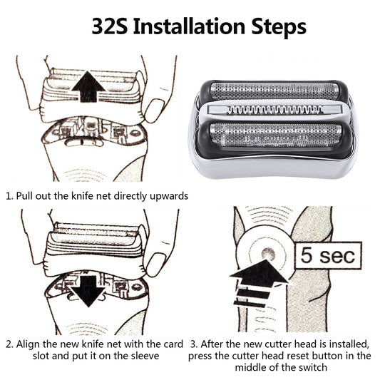2Pack 32S Series 3 Electric Shaver Replacement Head Accessories for Braun S3 Foil & Cutter Razor Heads, Applicable for Braun S3 3040s 3010s 310s 3000s 3050cc 3080s 390cc Etc