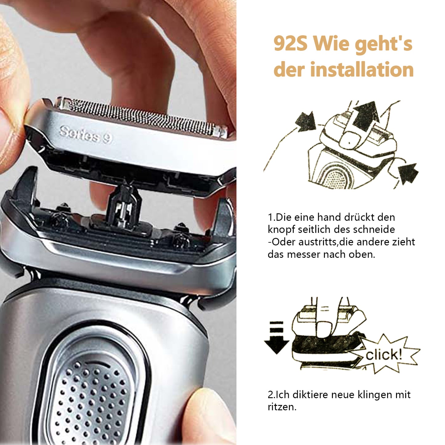 92S Series 9 Electric Shaver Replacement Head Accessories for S9 Foil & Cutter Razor Heads, Applicable for S9 9290cc, 9291cc, 9370cc, 9293s, 9385cc, 9390cc, 9330s, 9296cc Etc.