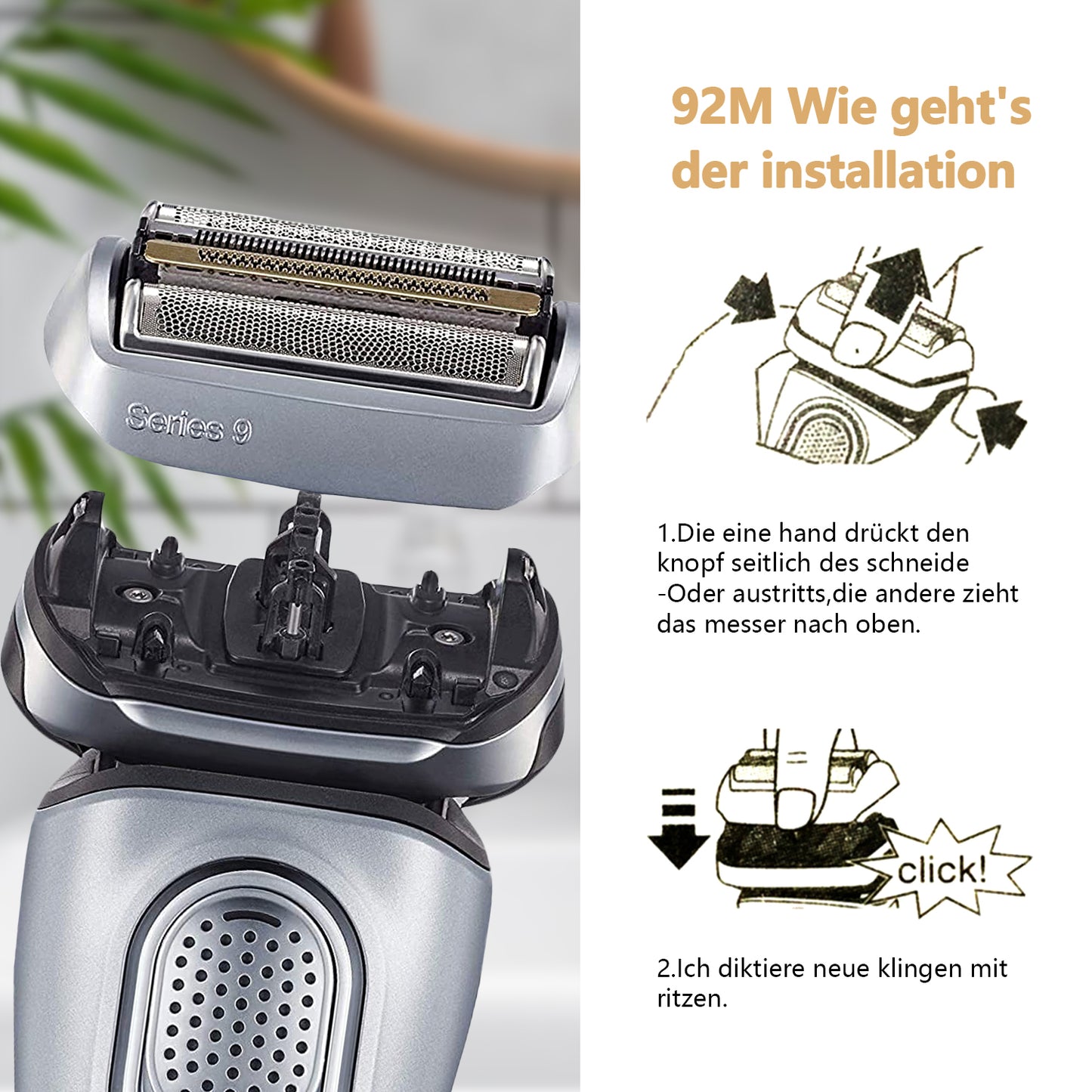 92M Electric Replacement Shaver Head Accessories for Series 9 Shaving Razor Head, Suitable for  S9 9290cc, 9291cc, 9370cc, 9376cc, 9293s, 9260s, 9295cc, 9385cc.