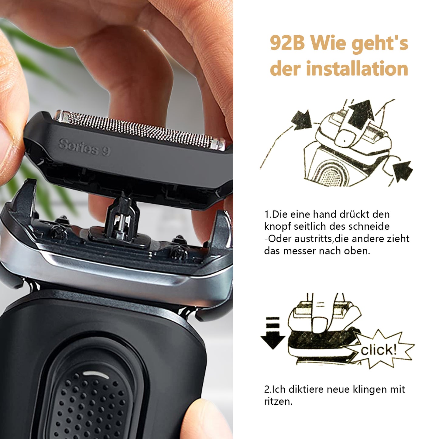 92B Electric Replacement Shaver Head Accessories for Series 9 Shaving Razor Head, Suitable for  S9 9290cc, 9291cc, 9370cc, 9376cc, 9293s, 9260s, 9295cc, 9385cc.