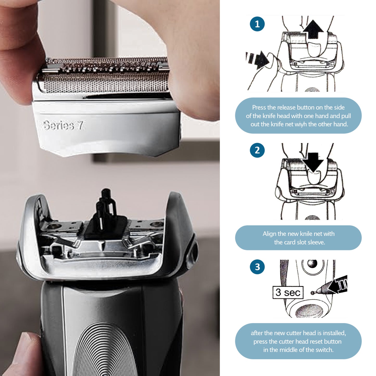 70S Series 7 Foil & Cutters Shaver Replacement Head for  Series 7 Electric Razors, Compatible with 720cc, 730cc, 735s, 750cc, 760cc, 790cc.