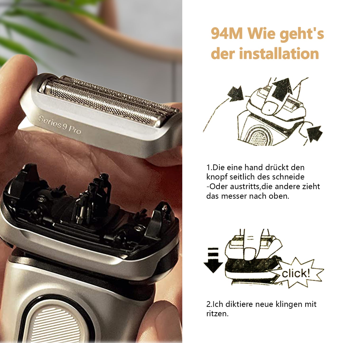 94M Replacement shaver heads Compatible with Series 9,Suitable for 9290cc, 9291cc, 9370cc, 9293s, 9385cc, 9390cc, 9330s, 9296cc.