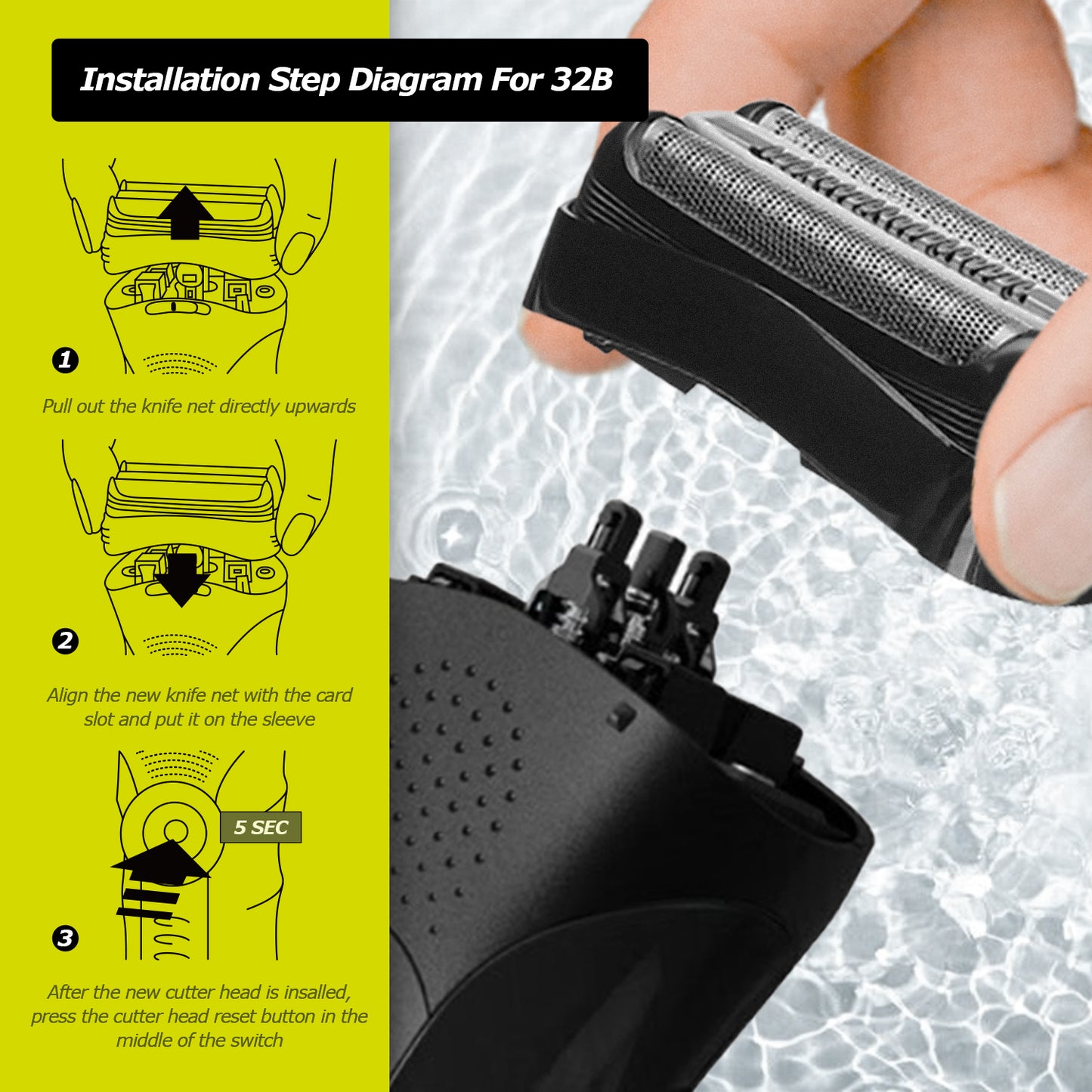 2Pack 32B Series 3 Electric Shaver Replacement Head Accessories for Braun S3 Foil & Cutter Razor Heads, Applicable for S3 3040s 3010s 310s 3000s 3050cc 3080s 390cc Etc