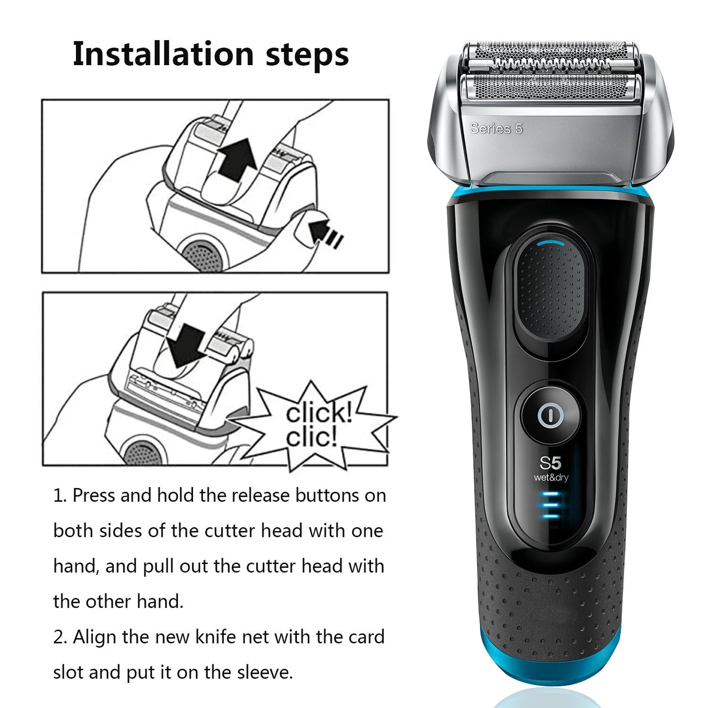 52S Series 5 Replacement Head Shaver Head Accessories for Series5 Shaving Razor Head, Suitable for  S5 5190cc 5090 5020.