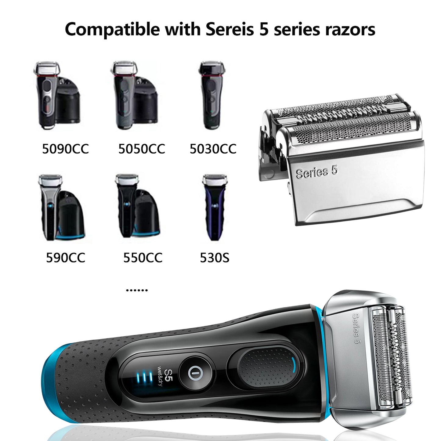 52S Series 5 Replacement Head Shaver Head Accessories for Series5 Shaving Razor Head, Suitable for  S5 5190cc 5090 5020.