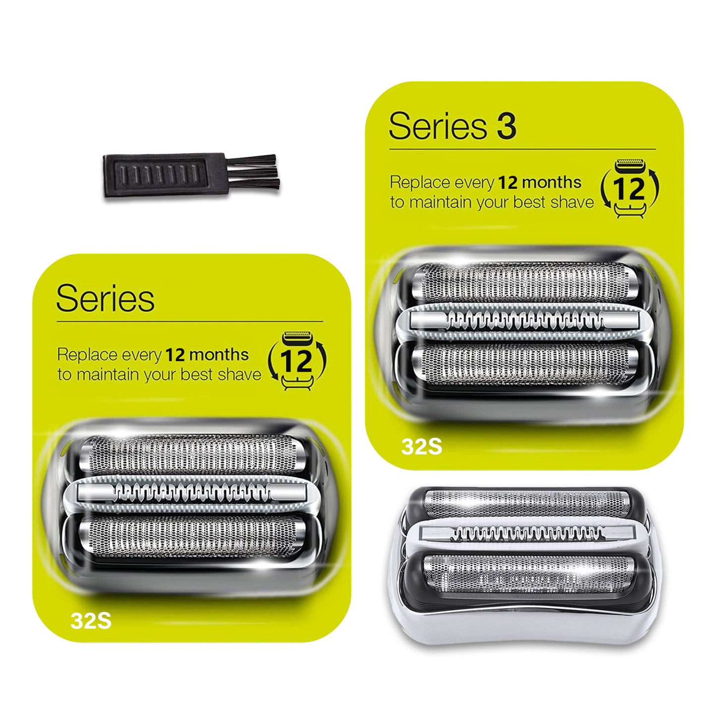2Pack 32S Series 3 Electric Shaver Replacement Head Accessories for Braun S3 Foil & Cutter Razor Heads, Applicable for Braun S3 3040s 3010s 310s 3000s 3050cc 3080s 390cc Etc