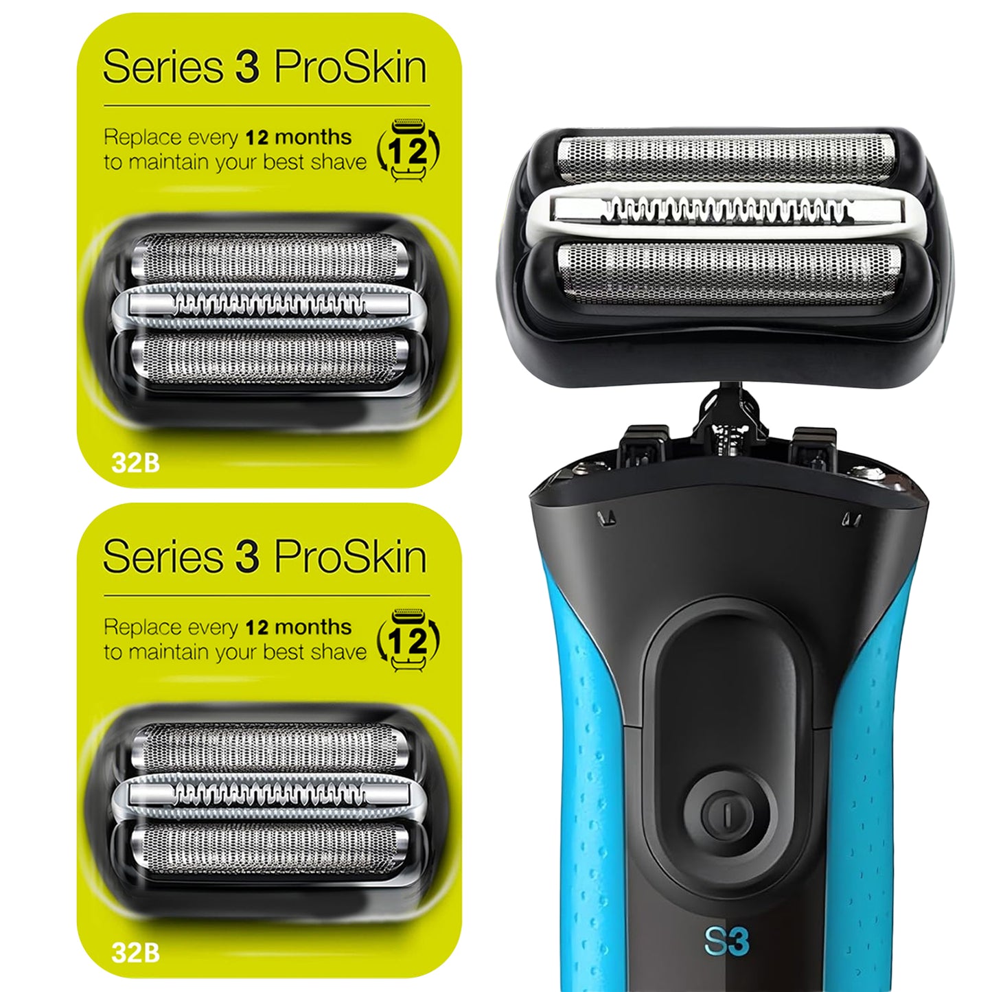 32B Series 3 Electric Shaver Replacement Head Accessories for S3 Foil & Cutter Razor Heads, Applicable for S3 3040s 3010s 310s 3000s 3050cc 3080s 390cc.