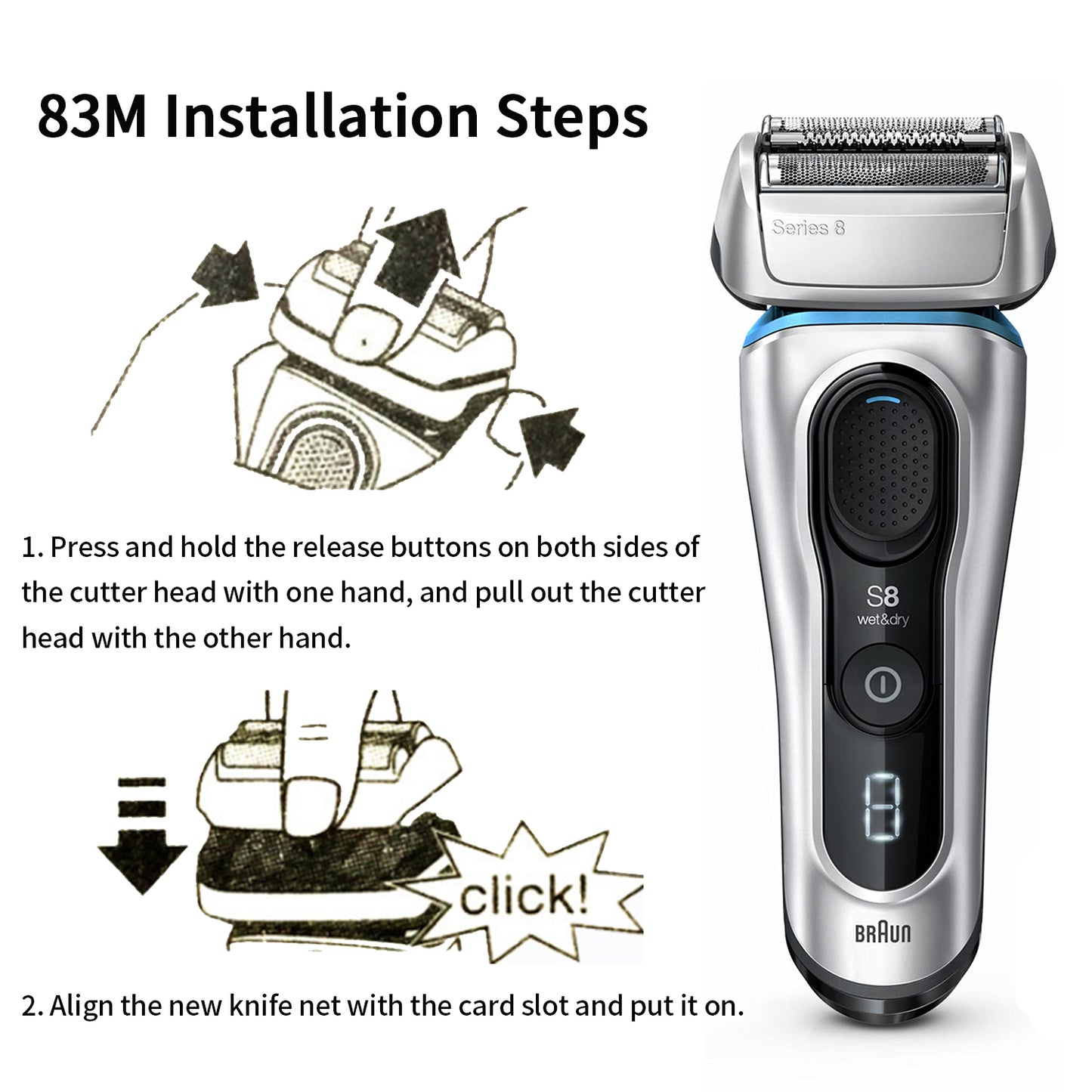 83M Electric Replacement Shaver Head Accessories for Series 8 Shaving Razor Head, Suitable for 8 Series Models 8370cc, 8340s, 8350s ets.