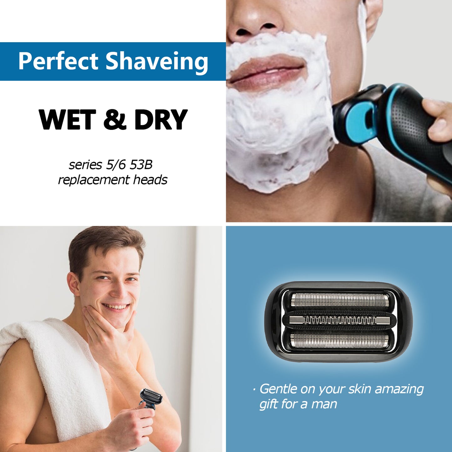 Series 5/6 53B Replacement Head Shaver Head Accessories for  Series 5 Shaving Razor Head, Suitable for  S5 5020cs 5018s 5035s 5049cs 5050cs 6020s 6040cs 6075cc 6072cc 6090cc.