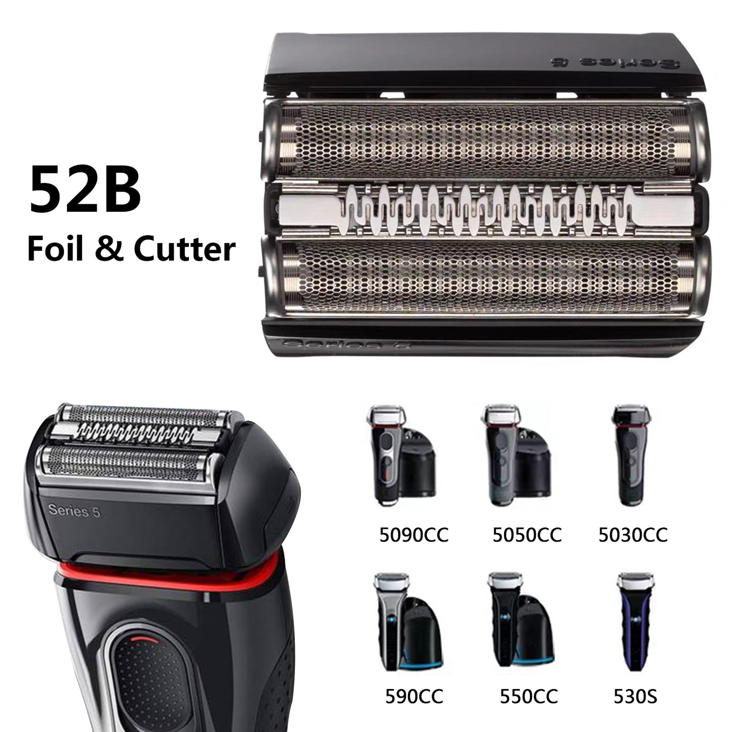52B Series 5 Replacement Head Shaver Head Accessories for  Series5 Shaving Razor Head, Suitable for  S5 5018S, 5020CS, 5050CS, 5031S
